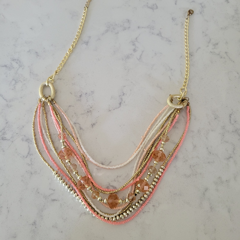 Charming Charlie Pink and Gold Multi-Strand Necklace